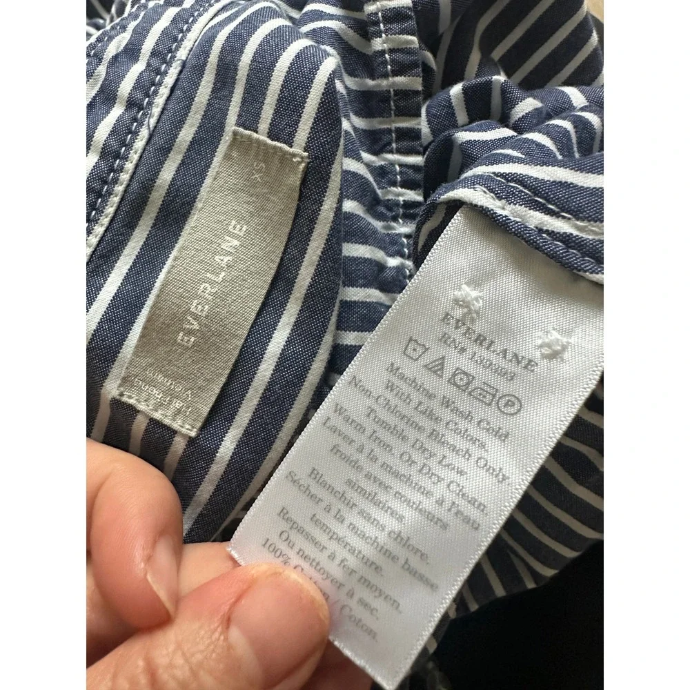 Everlane Daytripper Navy White Striped Cotton Shirt Dress High-Low Lagenlook XS - Picture 10 of 12